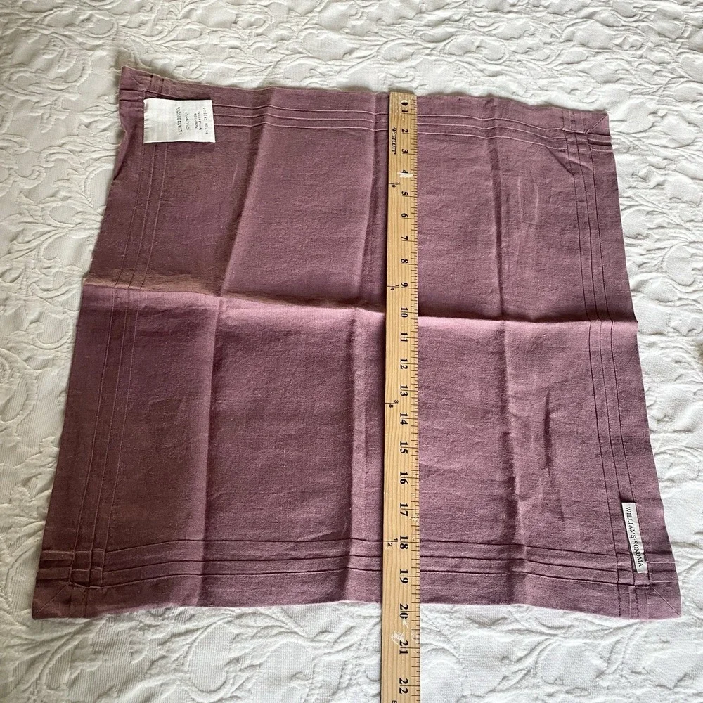 Williams Sonoma Linen Napkins Set of 4 Pleated‎ Edge Dusty Rose Mauve 20x20 NWT